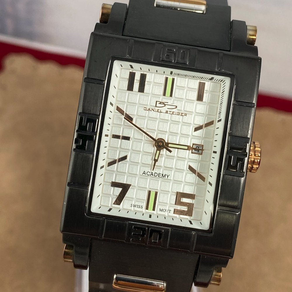 Stunning  Watch by Designer Daniel Steiger Black with 18 Karat Rose Gold